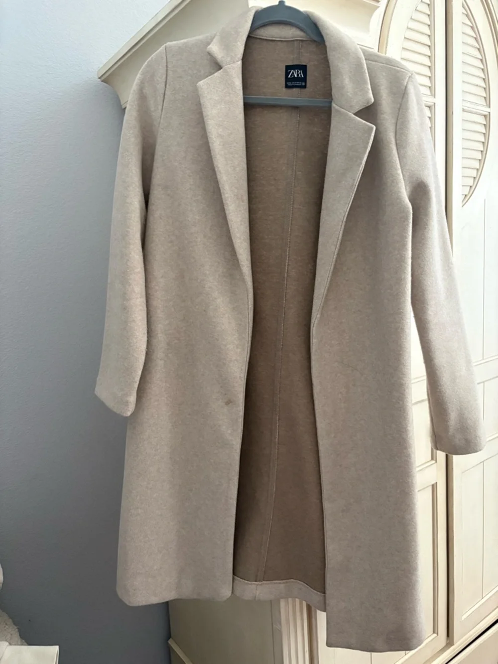 ZARA Taupe Beige Open-Front Long Coat - Picture 1 of 2